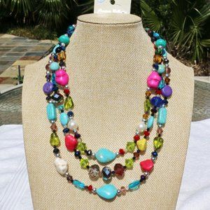 Boho Necklace Turquoise & Beads Multi Strand Set